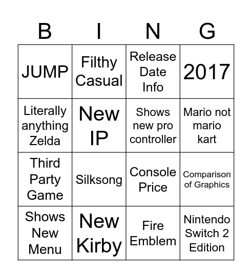 Switch Direct 2 Bingo Card