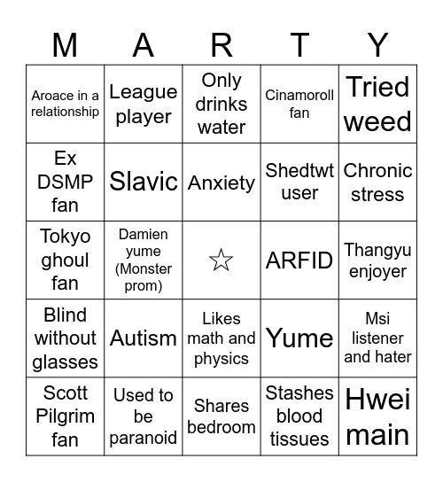 @pxkittie Bingo Card