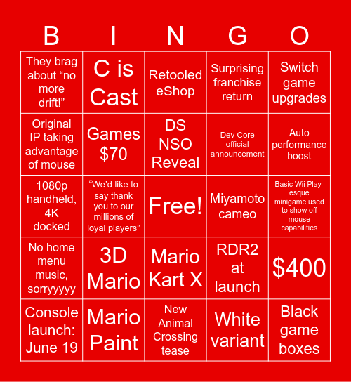 Switch 2 Direct Bingo Card