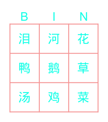Chinese Radicals Bingo Card