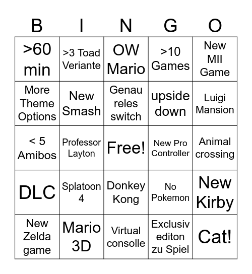Switch 2 Bingo Card