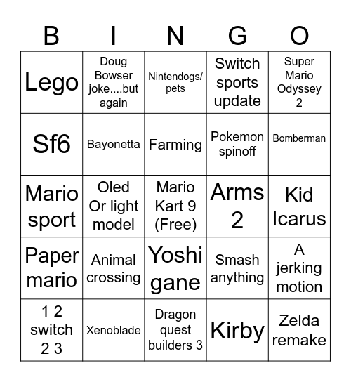 Switch 2 Bingo Card
