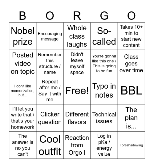 Blackstock's Organic II Bingo Card