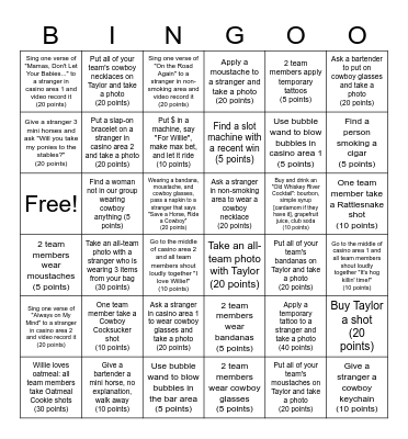 Willie Nelson Cowboy Bingo Card