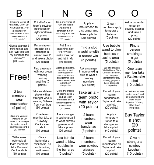 Willie Nelson Cowboy Bingo Card