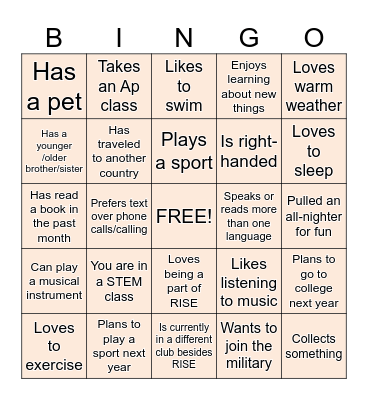 RISE BINGO Card