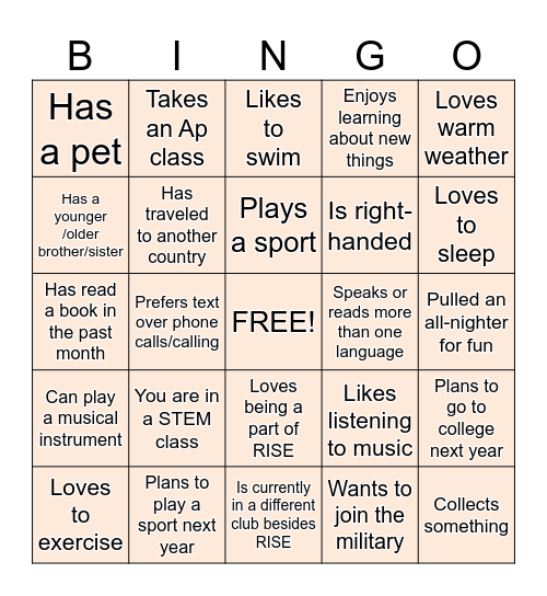 RISE BINGO Card