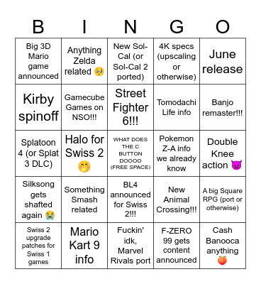 Swiss 2 Bingo!!! Bingo Card