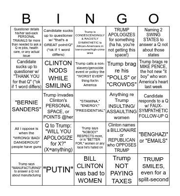 Let's Pretend There's Still An Actual Presidential Race! Bingo Card