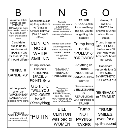 Let's Pretend There's Still An Actual Presidential Race! Bingo Card