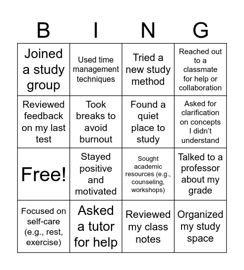 Bounce Back Bingo Card