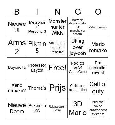 Switch 2 Bingo Card