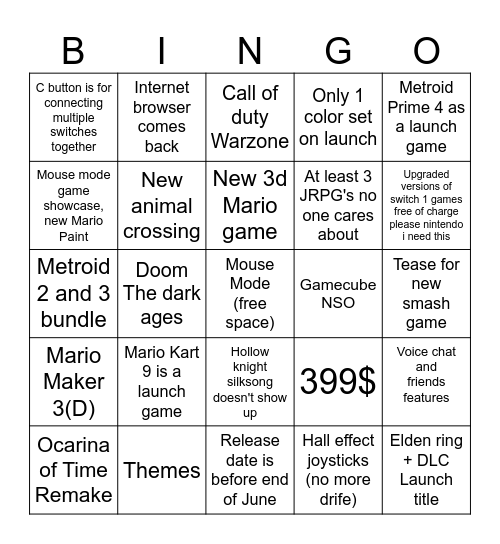 Switch 2 Bingo Card