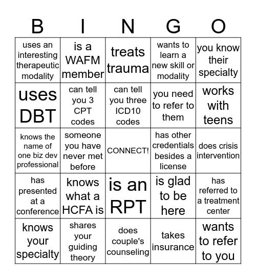 WAFM Thera-bingo  Bingo Card