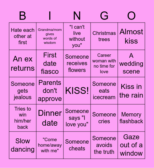 Chick Flick Bingo Card