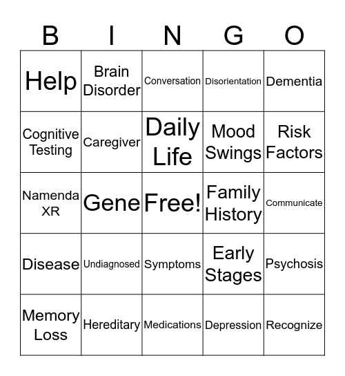 ALZHEIMER'S  Bingo Card