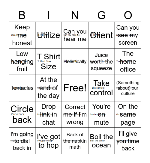 Corporate Meeting BINGO Card