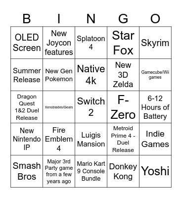 Switch 2 Bingo Card