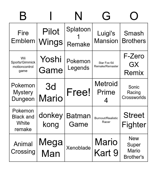 Switch 2 Bingo Card Bingo Card