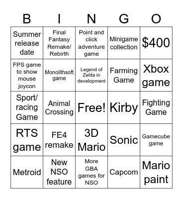 Switch 2 direct Bingo Card