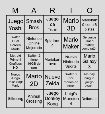 Nintendo Directo 2 Bingo Card