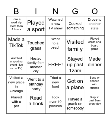 Post-Spring Break Bingo Card