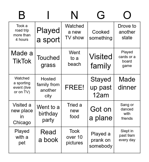 Post-Spring Break Bingo Card