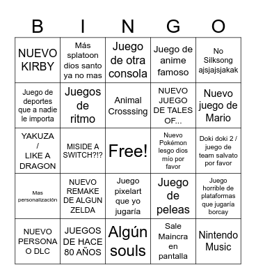 NINTENDO DIRECT Bingo Card