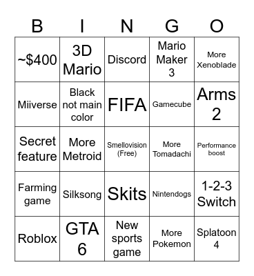 Nintendo Switch 2 Direct Bingo Card