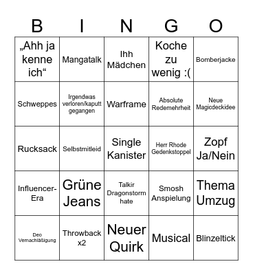 Wensel Lotto Bingo Card