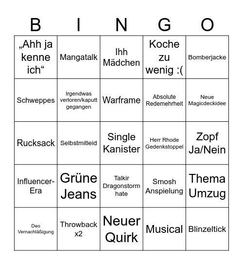 Wensel Lotto Bingo Card