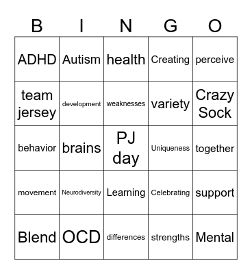 Neurodiversity Bingo Card