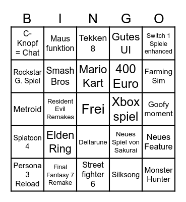 Switch 2 Bingo Card