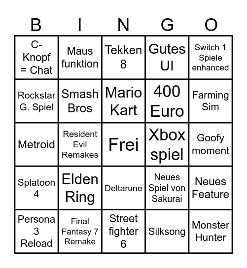 Switch 2 Bingo Card