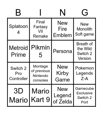 Switch 2 Direct Bingo Card