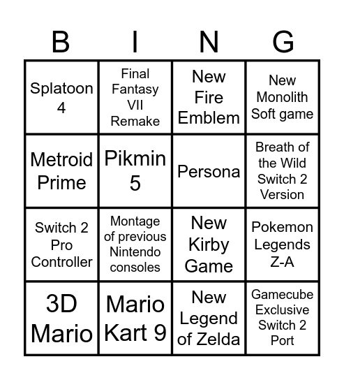 Switch 2 Direct Bingo Card