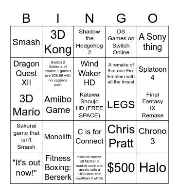 Switch Too Bingo Card