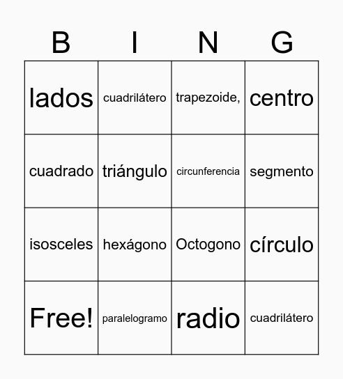 Bingo geometrico Bingo Card