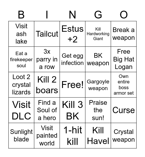 Dark Souls 1 Bingo Card
