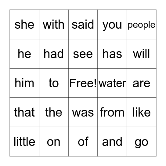 Anita Archer sight words Bingo Card