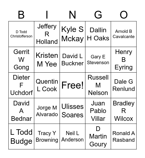 Speakers of General Conference, October 2024 Bingo Card