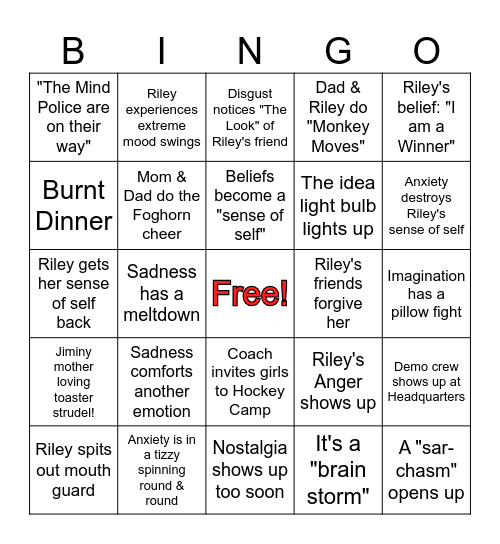 INSIDE OUT 2 BINGO Card