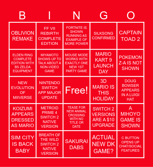 SWITCH 2 DIRECT Bingo Card