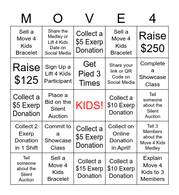 Move 4 Kids Associate Bingo Card