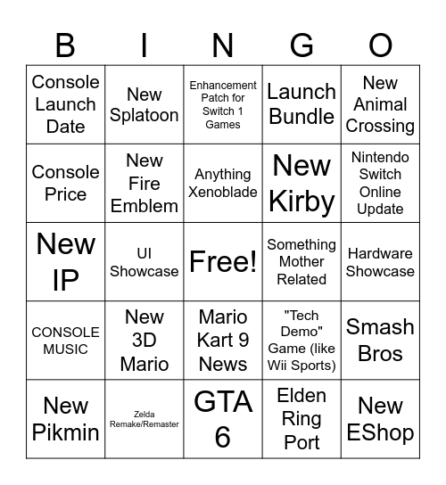 Switch 2 Direct Bingo Card