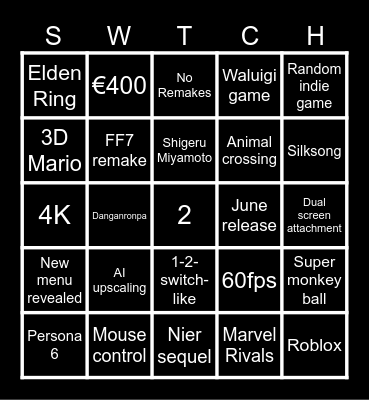 Switch 2 Bingo Card