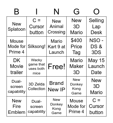 Nintendo Switch 2 Predictions Bingo Card
