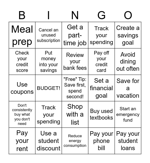 Budgeting Bingo! Bingo Card
