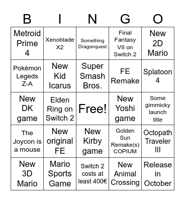 Untitled Bingo Card