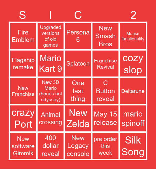 Switch 2 Direct BINGO Card